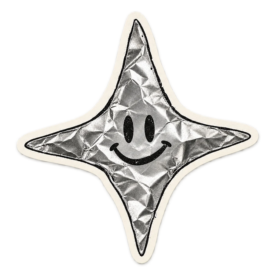 Decorative smiling silver star
